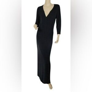 J. Jill Black Long Sleeve Maxi Dress faux wrap stretch deep v-neck